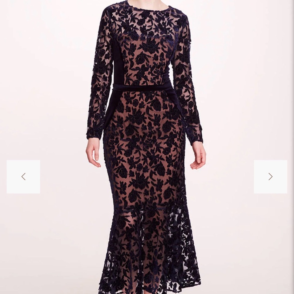 Marchesa Midnight Blue Lace Gown